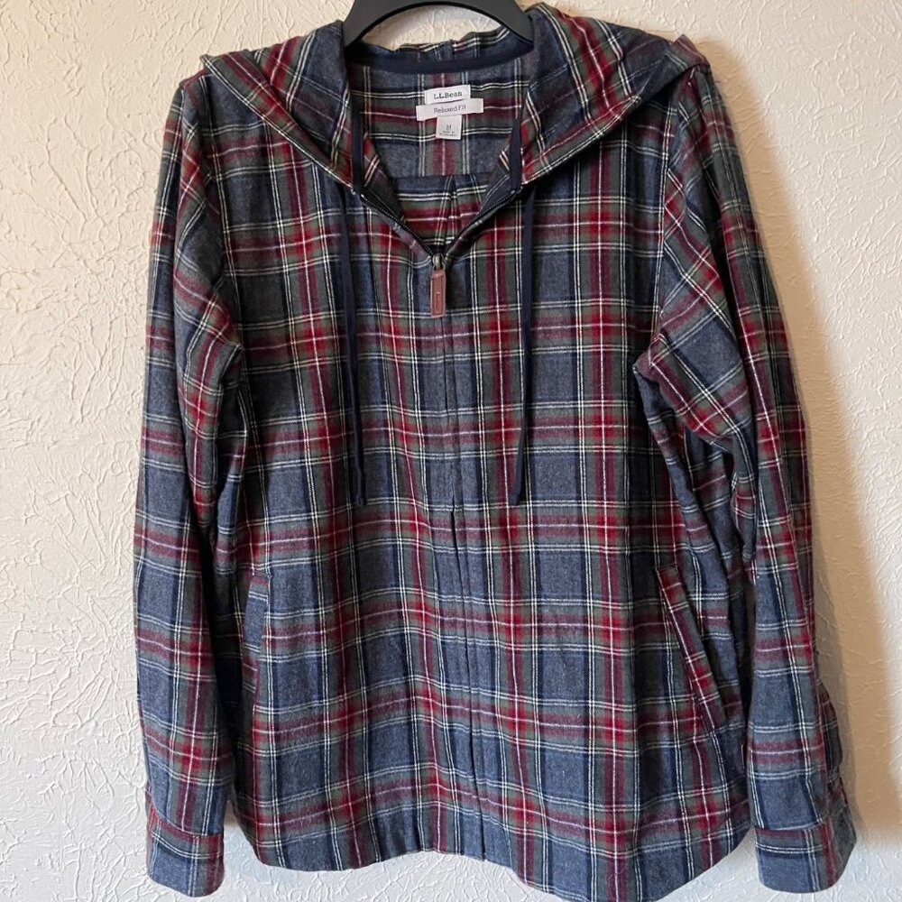 LL Bean Relaxed Fit Plaid Hoodie, Size M